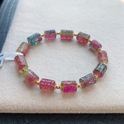 天然巴西老矿西瓜荧光碧玺手链