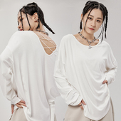 CYRM街舞潮牌爵士复古宽松长袖 慵懒交叉露背T恤上衣嘻哈跳舞罩衫