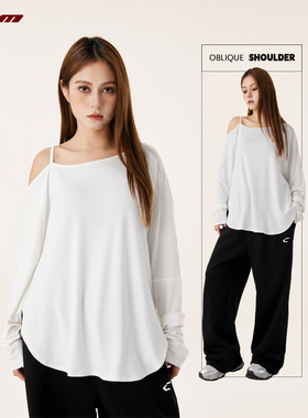 CYRM街舞潮牌斜肩纯欲风宽松爵士舞慵懒罩衫长袖辣妹嘻哈跳舞上衣