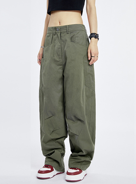 CYRM街舞潮牌美式弯刀裤复古工装裤女春秋嘻哈运动裤爵士舞休闲裤