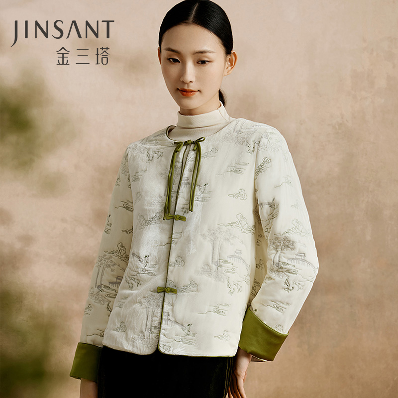 桑蚕丝金三塔保暖女圆领