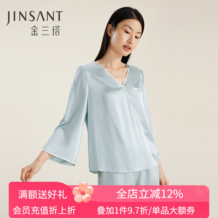 凉感亲肤】真丝睡衣女士100%桑蚕丝春夏金三塔可外穿家居服套装