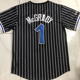 全刺绣 魔术队1号麦迪球衣经典黑色条纹短袖复古网眼篮球服运动潮