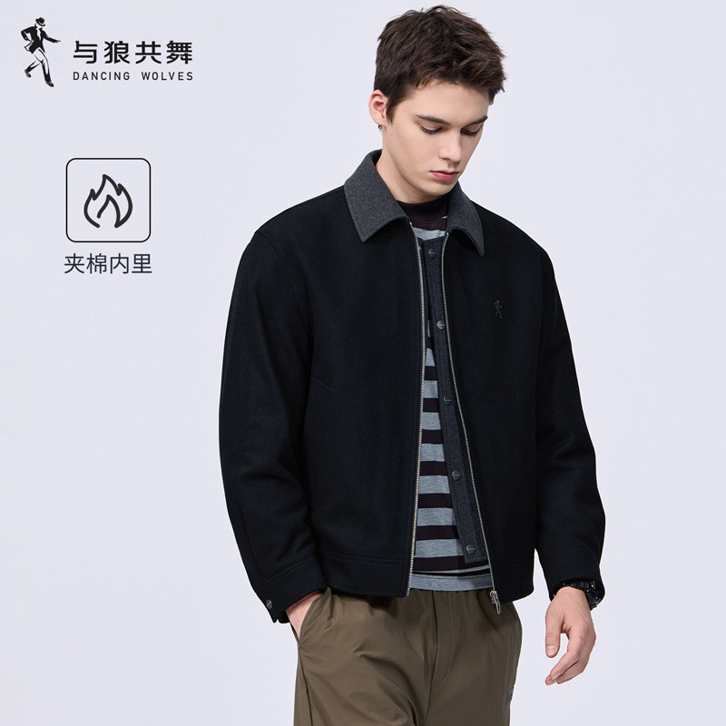 与狼共舞秋季保暖毛呢工装夹克