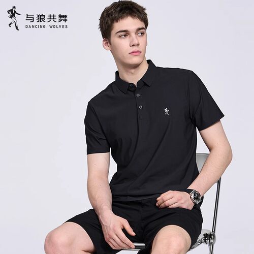 【速干】与狼共舞翻领短袖T恤男