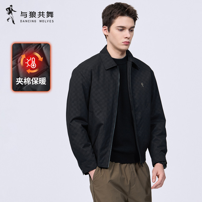与狼共舞夹棉防风工装夹克男