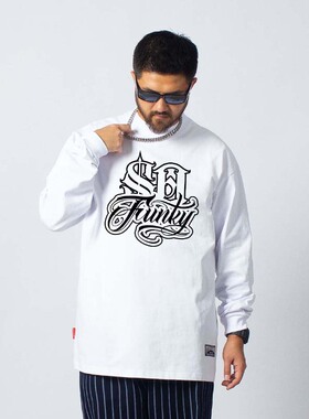 FunkyChoice重磅纯棉funky印花长袖嘻哈西海岸花体字T恤奇卡诺男