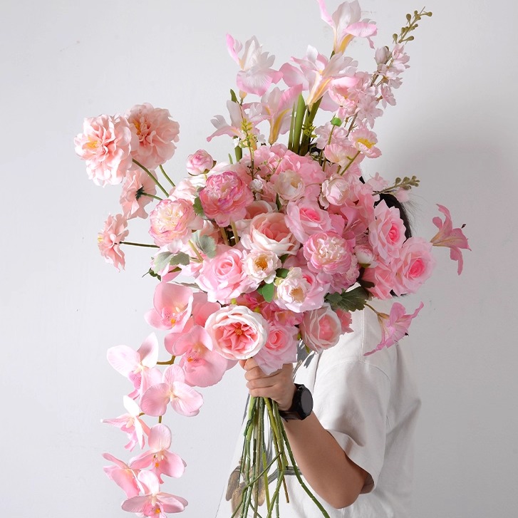 粉色系仿真花假花玫瑰绢花插花现代简约室内花艺摆件婚庆装饰花材