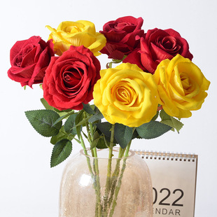 仿真玫瑰单支大绒布玫瑰花情人节家居插花花艺婚礼装饰假花人造花