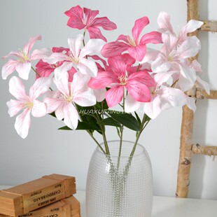 仿真花5头火焰兰婚庆路引酒店客厅装饰人造假花拍照道具假花摆设