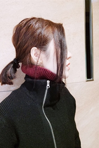 初依CY针织开衫女 短款 秋冬新款纯色拉链长袖毛衣外套高领加厚