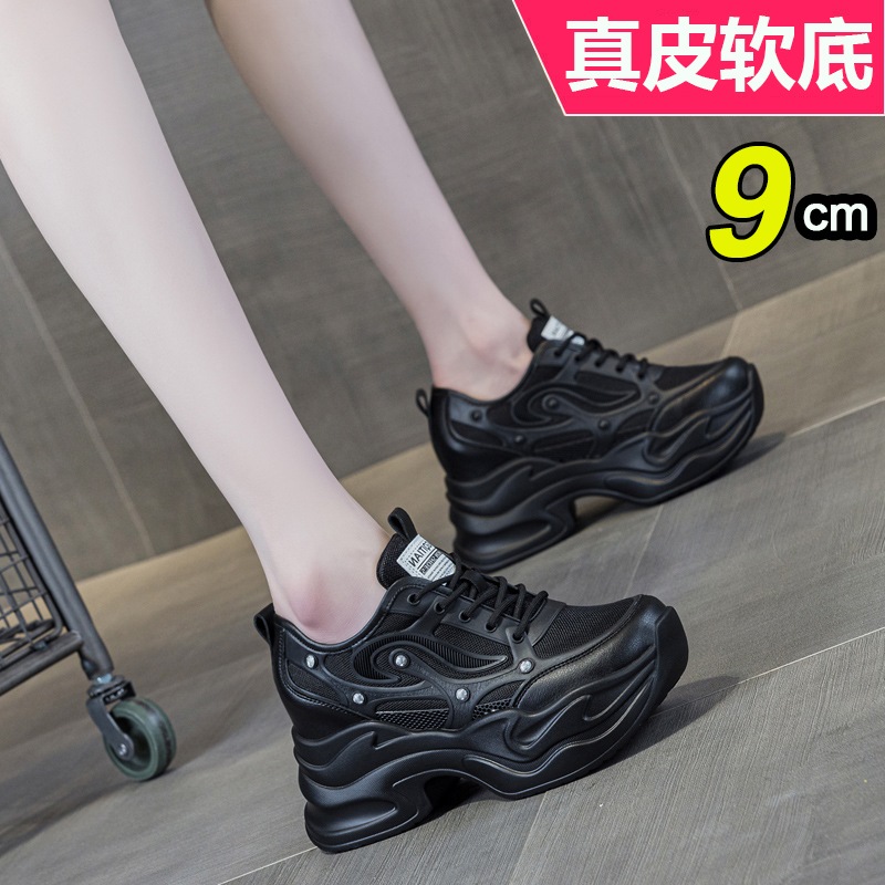 香港老爹鞋女2025夏季新款小个子9cm坡跟松糕厚底内增高休闲单鞋