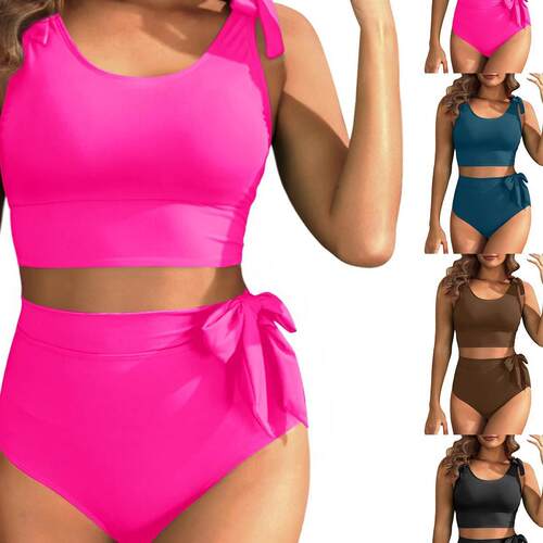 Split bikini high waisted sports swimsuit for women