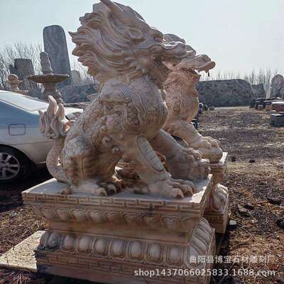 石雕汉白玉麒麟一对门口摆件青石石头手工雕刻麒麟家用厂家