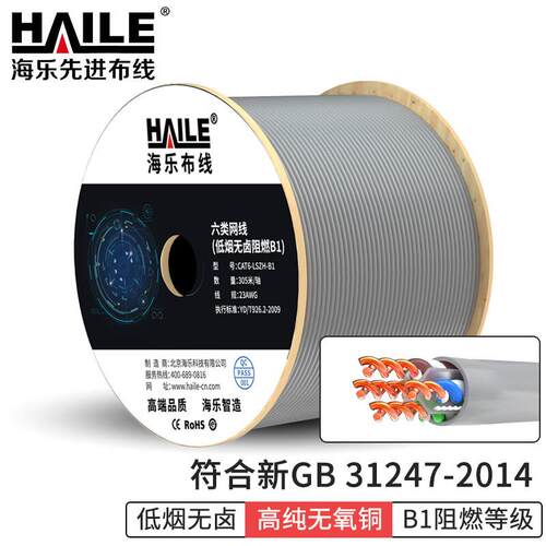 六类低烟无卤B1阻燃等级网线05米灰色CAT6-LSZH-B1