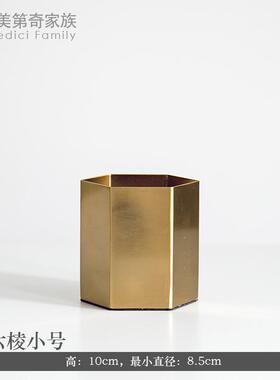 新款客厅花瓶 金属电镀铜色花器北欧风黄家装饰品轻居奢样板间摆