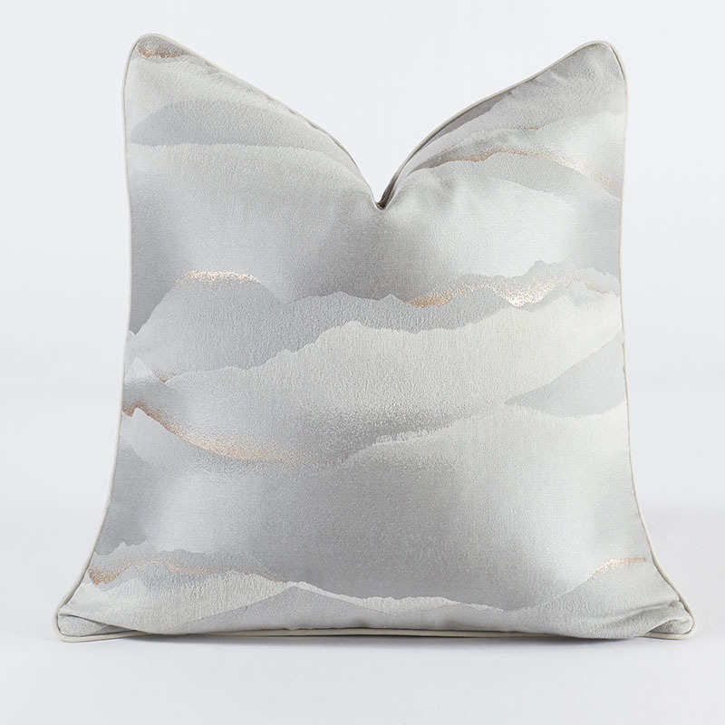 日照金山提花抱枕套新中式古典高级灰靠垫套样板间酒店床头靠枕套