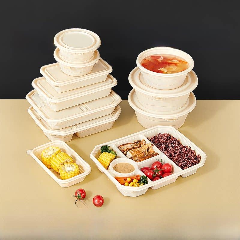 环保可降解一次性玉米淀粉外卖打包餐盒圆形方形多格食堂快餐饭盒