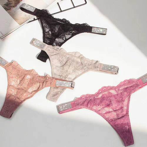 3Packs of Lace Shiny Rhinestone Thongs G strings Briefs