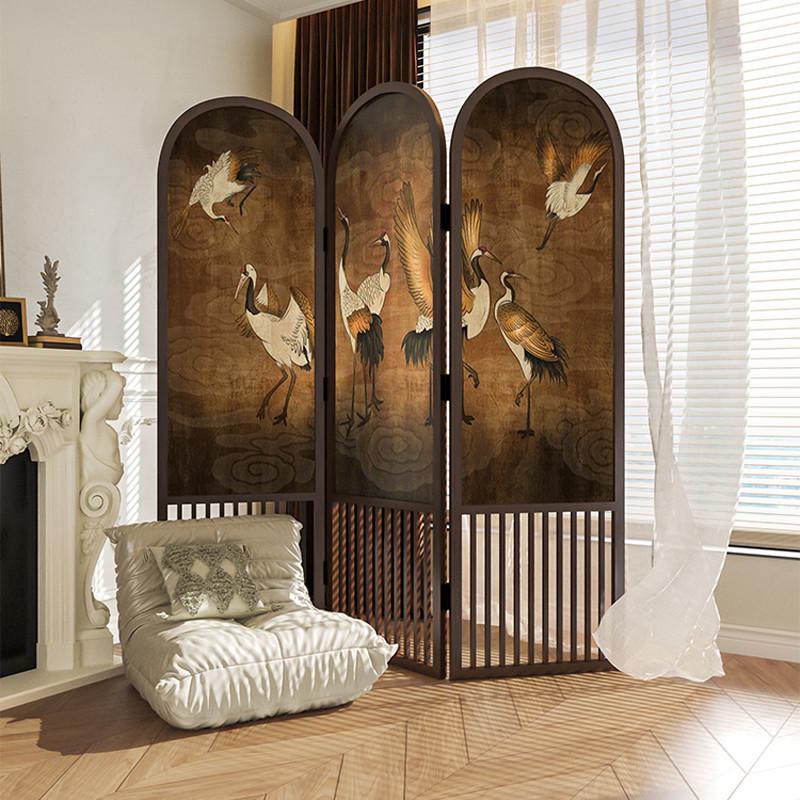 法式复古实木屏风美式复古中古混搭设计师款可折叠移动家用遮挡