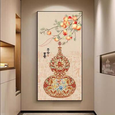 入户新玄关装饰画中式带发光GCJ壁画廊尽头挂画灯葫芦过道墙走画