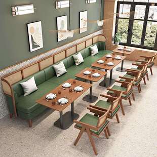 东南亚风实木藤编饭店餐厅卡座沙发茶楼卡座连MTJ格店锁茶餐厅桌