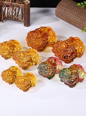 水晶貔貅招财装饰品公室家居桌面开业风水琉璃工艺摆件厂家
