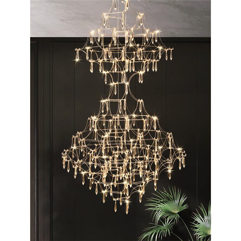 楼梯吊灯长吊灯别墅客厅大吊灯loft复式楼挑空中空跃层水晶大吊灯