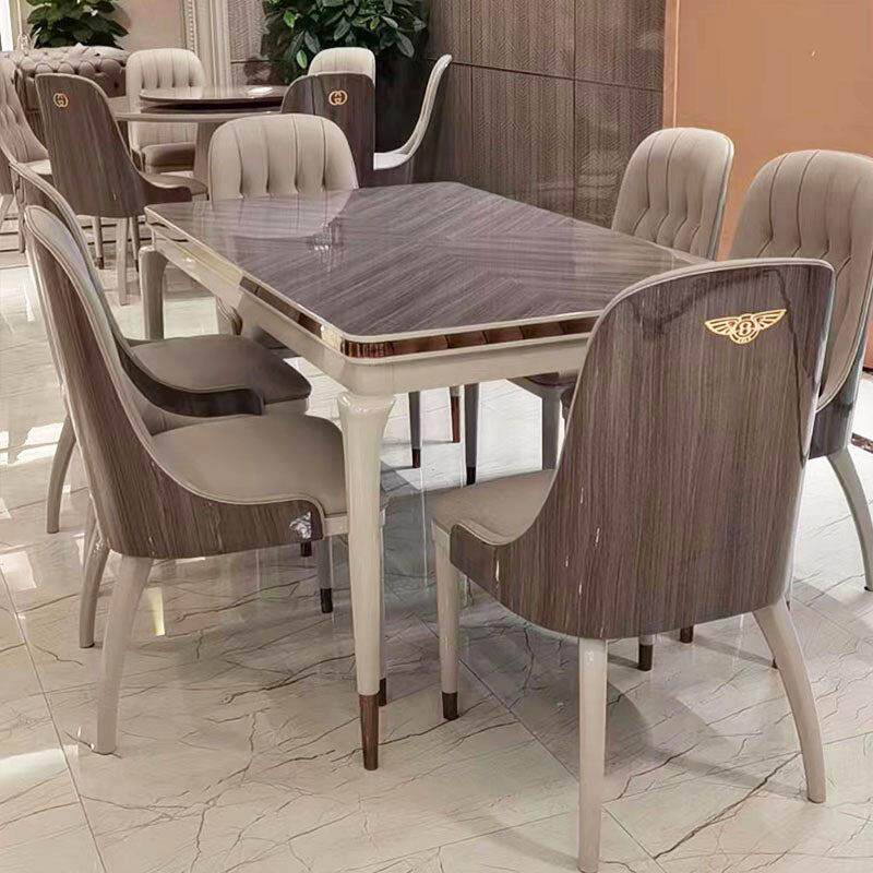 意式轻奢实木餐桌椅组合小户型家用饭厅紫罗兰长方桌简约现代高端