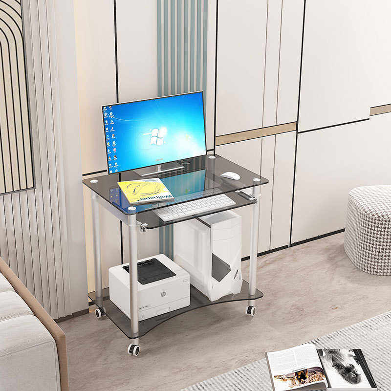台式学习桌电脑单双层单人迷你移动台家用小户型卧室钢化玻璃桌可
