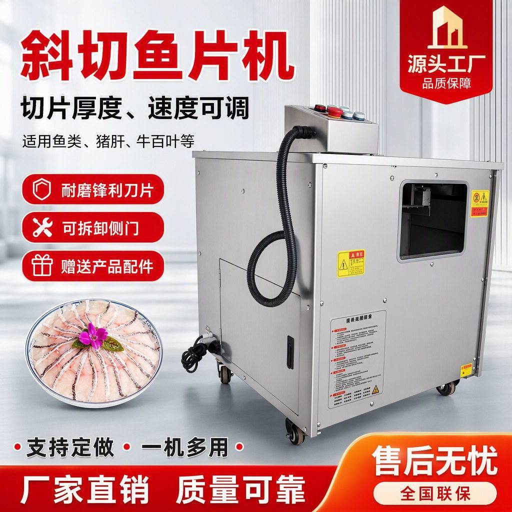 全自动斜切鱼片机酸菜鱼切片机商用仿手工片鱼机电动黑鱼肉片