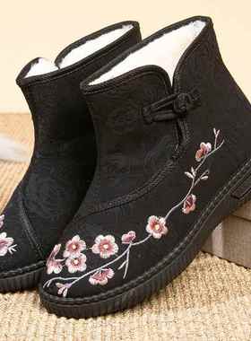 正品奶2023老北京布鞋女厚棉鞋加女加绒绣花奶棉鞋中老年防滑妈妈