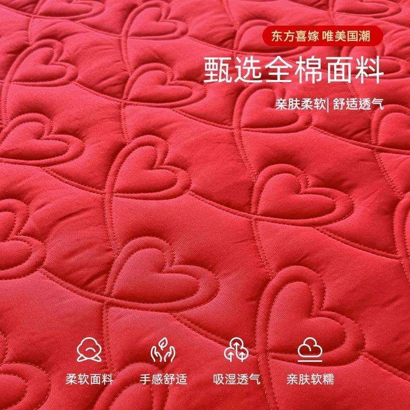 纯棉婚庆床笠100全棉结婚红色夹棉床垫保护罩套2025新款四季通用3