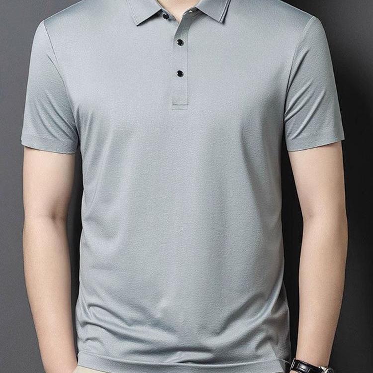 BellerLee 夏季商务休闲翻领冰丝纯色宽松短袖t恤中年polo衫男装