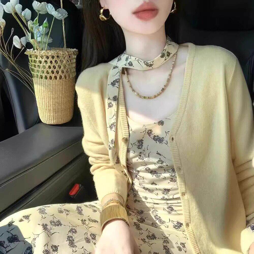 欧洲站春装女款2026年新款碎花洋装开衫外搭高级感配裙子两件套