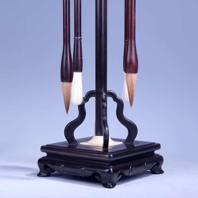 紫光檀十字笔架 木制文房四宝毛笔挂 办公木质工艺品摆件