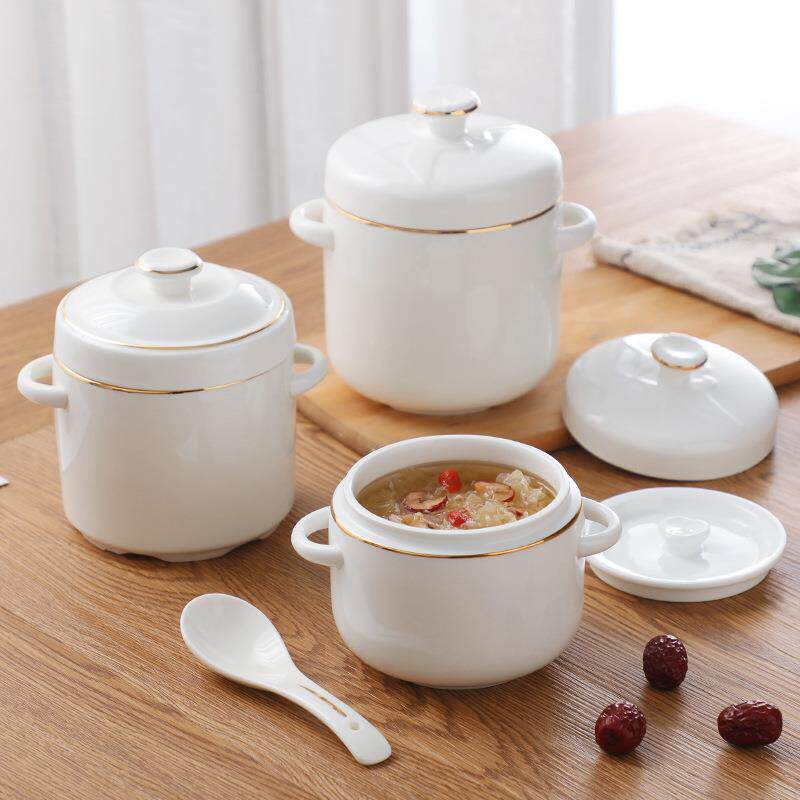 矮胖陶瓷炖盅带盖隔水炖家用隔水炖盅双盖双耳炖燕窝盅炖罐小汤盅