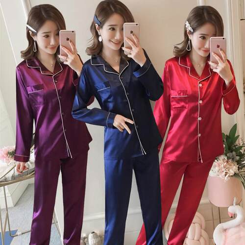 3 Sets Womens Solid Satin Casual Pajama Set Short Sleeve