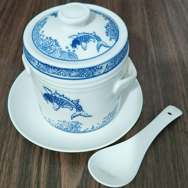 高档景镇陶瓷隔水炖盅青花瓷参盅釉德盖下彩双家用窝盅燕双耳汤盅