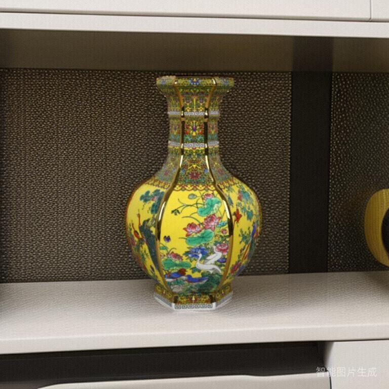 景德镇干隆官窑款珐瑯彩赏瓶影视道具古典陶瓷花瓶家居客厅花器