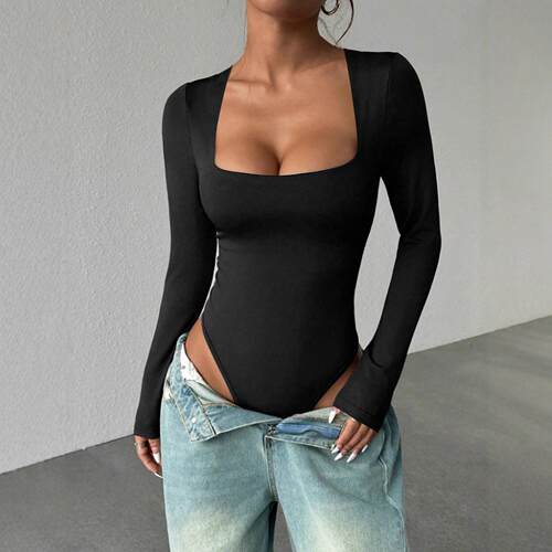 Women'S Square Neck Long Sleeve Jumpsuit Set Fashionable &
