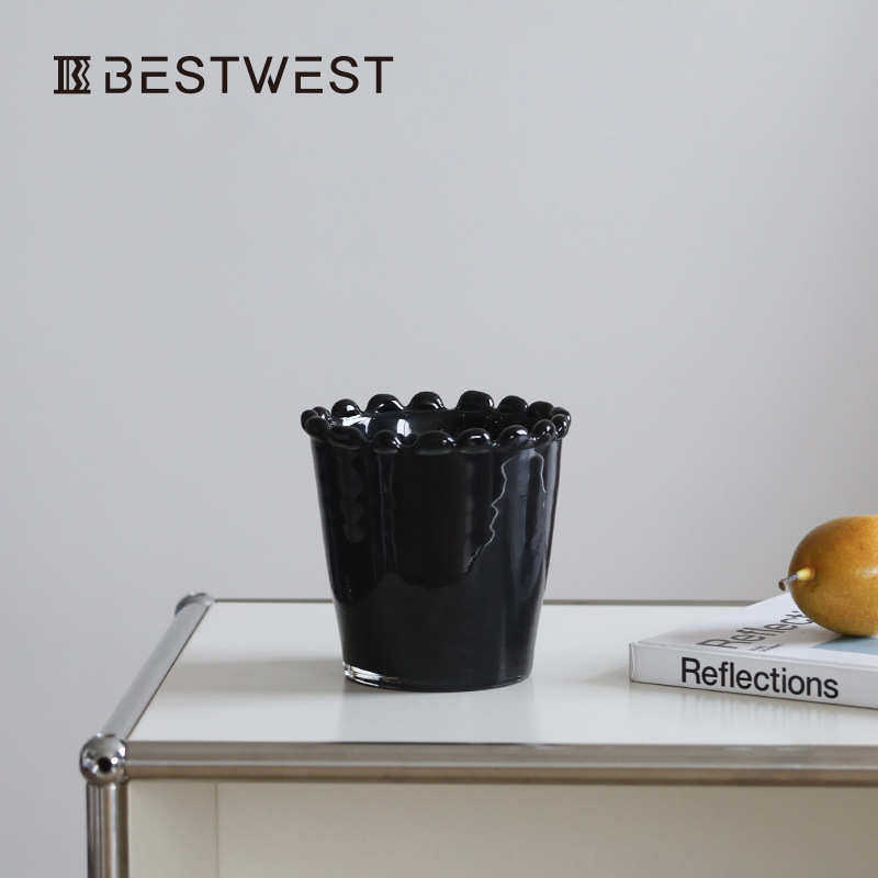 花玻璃奢摆件花瓶器高级花边圆柱器皿香薰west轻 直筒黑白 best感