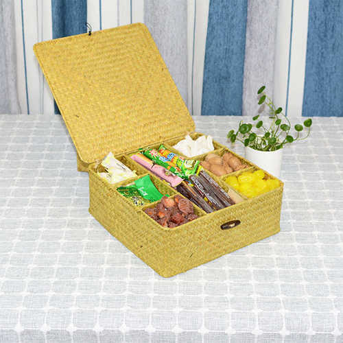 筐分格篮物海草盒带零食盖卧室整理储编收纳盒桌面田园收纳客厅风