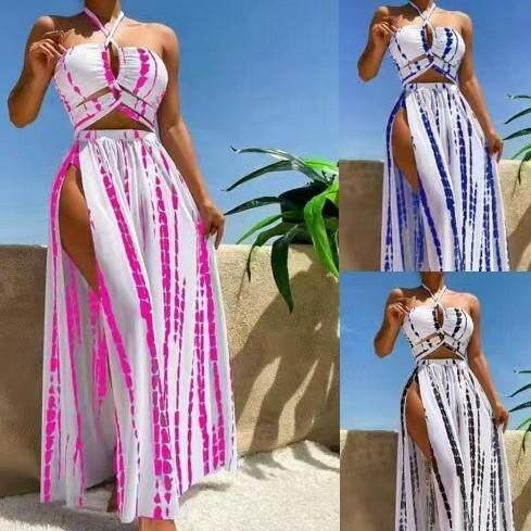 Womens Tie-Dye Print Sexy Two-Piece Bikini Set With Skirt