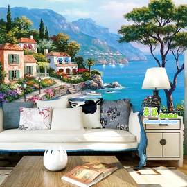 欧式油画海景餐厅壁纸客厅沙发卧室电视背景墙纸布酒店婚房壁画3D