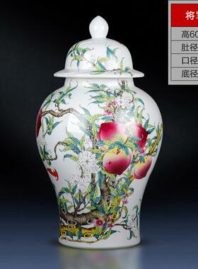 高档德镇瓷器粉彩九新桃花瓶大景号中式家居装饰陶品