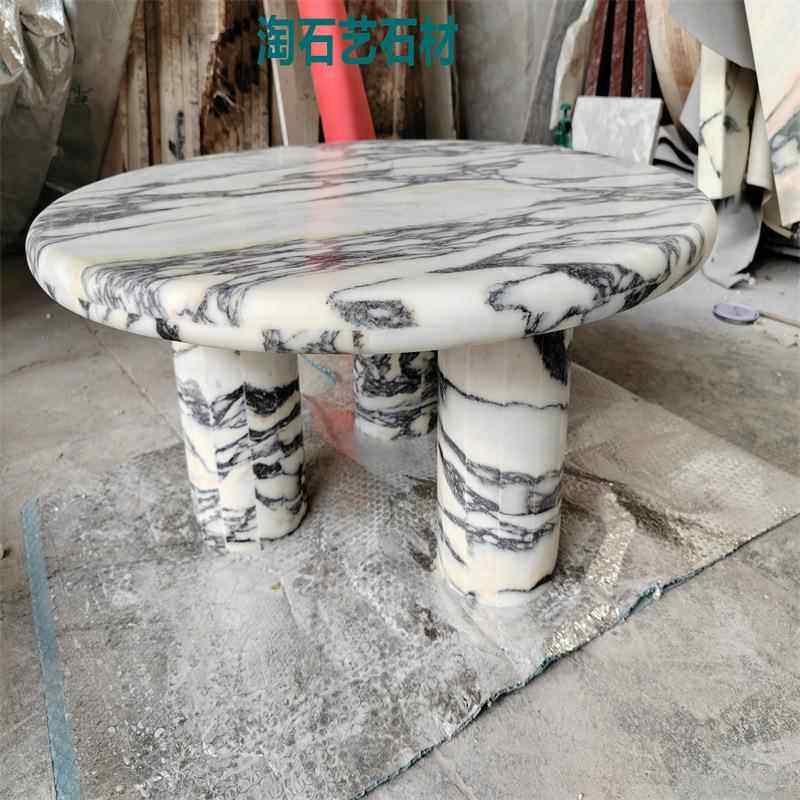 法式天然大理石餐桌云浮家用厂家奢石圆桌带桌腿底座茶几台面石材