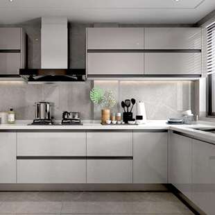 厨柜整体厨房橱柜石英石一体台面灶台家用厨房橱柜无