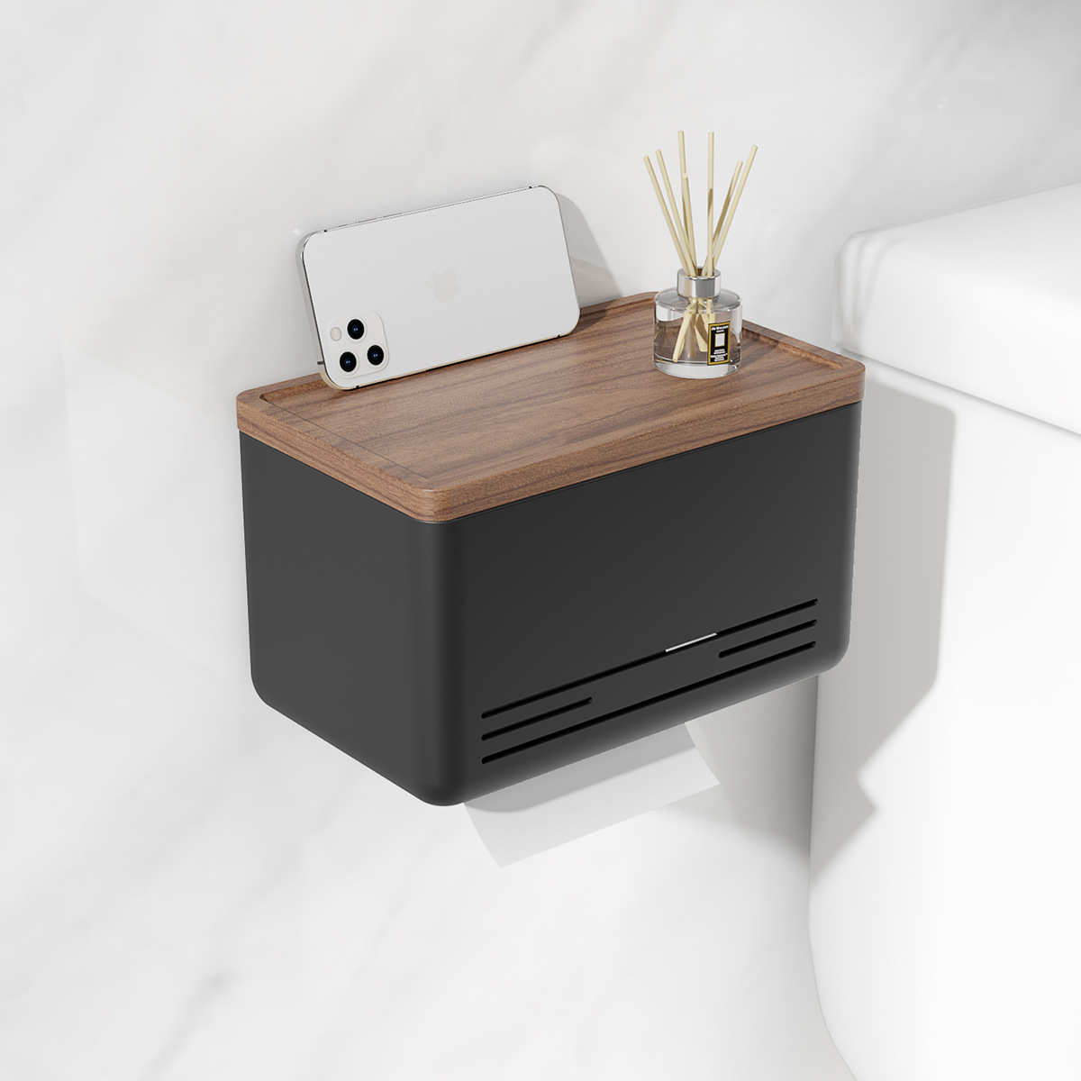 实木卫生间免打孔纸巾盒厕所卷纸架收纳浴室纸巾架厕纸抽纸架壁挂