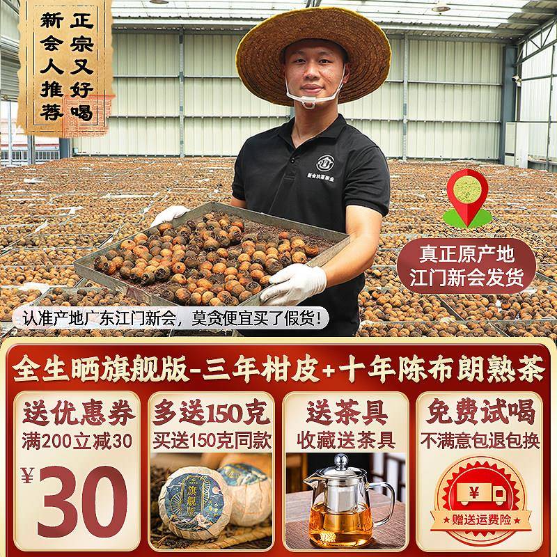 新会小青柑普洱茶特级熟茶桔普天马金桔茶陈皮小青桔生晒橘子茶叶